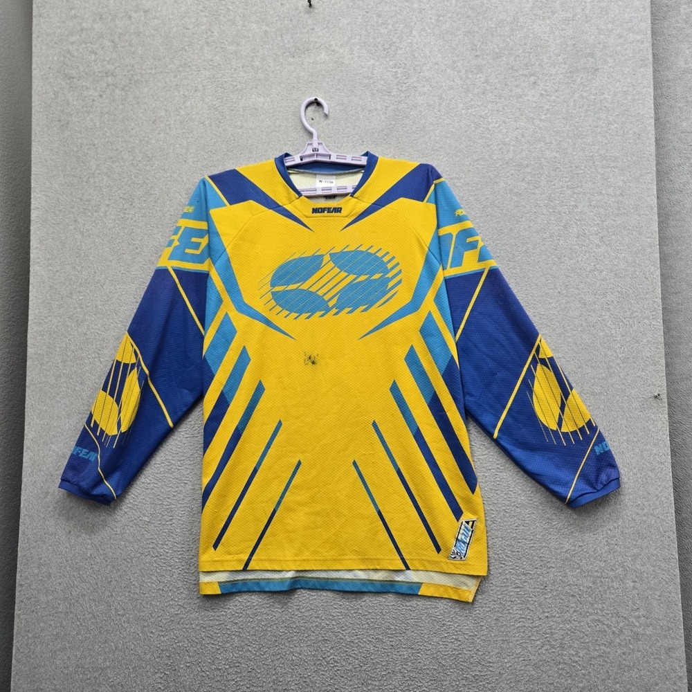 NOFEAR Men Jersey XL Yellow Graphic Logo Motocross Y2K Long Sleeve READ